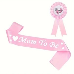 Pink Mom To Be Sash and Daddy To Be Badge